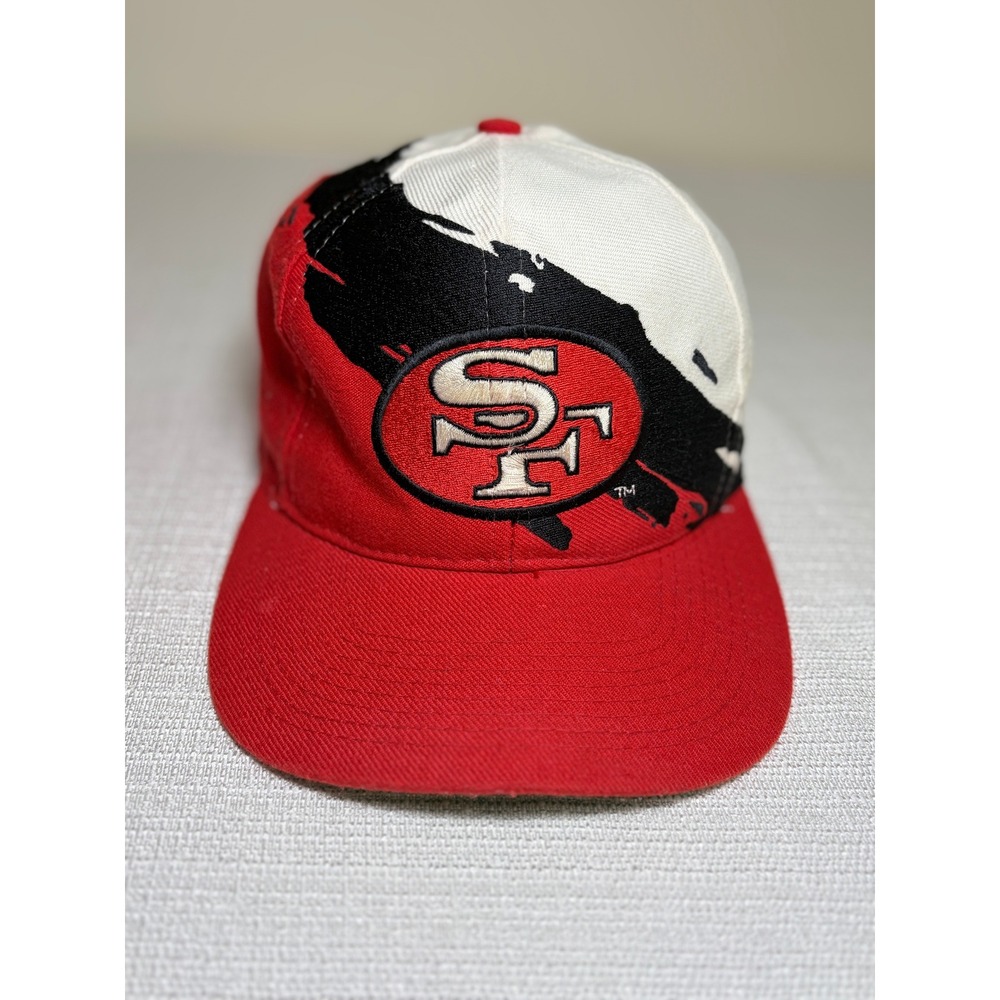 Logo Athletic Red White 90s Splash Paint 49ers Snapback Hat Mens OSFM Good
